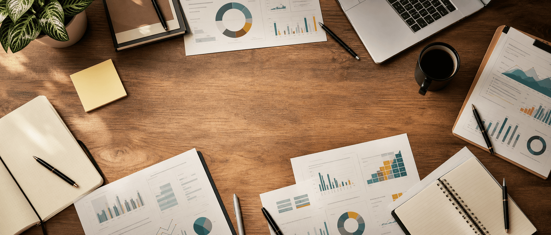 Research data workspace with charts and analysis documents